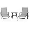 Hanover Foxhill 3-Piece All-Weather Commercial-Grade Aluminum Chaise Lounge Chair Set with 22 Square Slat-Top Table