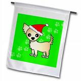 3dRose Cute Cream Tan Longhaired Chihuahua Green with Santa Hat Garden Flag 12 by 18-Inch