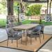 Paityn Outdoor 7 Piece Wicker Dining Set with Rectangular Acacia Wood Dining Table Gray Gray