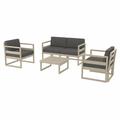 Mykonos 4 Person Taupe Lounge Set with Acrylic Fabric Charcoal Cushions