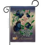 Breeze Decor BD-BG-G-104069-IP-DB-D-US11-BD 13 x 18.5 in. Blue Butterflies Burlap Garden Friends Bugs & Frogs Impressions Decorative Vertical Double Sided Flag