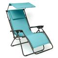 BrylaneHome 350 Lbs. Outdoor 350 Lbs. Weight Capacity Zero Gravity Adjustable Chair with Canopy Folding Patio Yard Lounger Chair - Breeze Blue