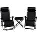 Gymax 3PC Zero Gravity Reclining Lounge Chairs Table Pillows Folding Portable Black