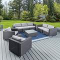 Outdoor 7 Seater Wicker Sofa Chat Set with Aluminum Frame and Cushions Grey Silver