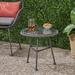 Louise Outdoor Woven Faux Rattan Side Table with Glass Top Gray and Black Finish