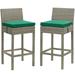 Modway Conduit Bar Stool Outdoor Patio Wicker Rattan Set of 2 in Light Gray Green