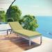 Modway Shore Outdoor Patio Aluminum Chaise with Cushions in Silver Peridot
