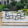LuxenHome 3 Piece Brown Iron and Wicker Patio Rocking Conversation Set