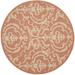 SAFAVIEH Courtyard Dara Damask Indoor/Outdoor Area Rug 6 7 x 6 7 Round Terracotta/Natural