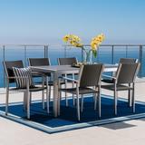 Miller Outdoor 7 Piece Aluminum Dining Set with Tempered Glass Table Top Grey