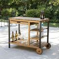 Rondly Rolling Outdoor Bar Cart Natural Acacia and Black Finish