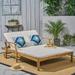 Danielle Outdoor Acacia Wood Double Chaise Lounge with Cushion Teak Cream