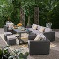 Brooke Outdoor 8 Piece Wicker and Aluminum Sofa Dining Set Gray Silver