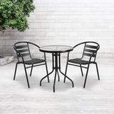 Flash Furniture Modern Aluminum Slat Back Stacking Outdoor Restaurant Chairs Set of 4 Black