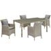 Modway Conduit 5 Piece Outdoor Patio Wicker Rattan Dining Set in Light Gray Gray