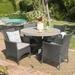 Sanibel Outdoor 5 Piece Grey Wicker Dining Set with Cushions White Silver