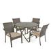 Outdoor 5 Piece Wicker Dining Set with Foldable Table and Stacking Chairs with Textured Cushions Beige Multibrown