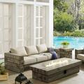 Modway Manteo Outdoor Patio Sofa Set with Fire Pit Table in Light Gray/Beige