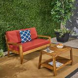 Wilcox Outdoor Acacia Wood Loveseat and Coffee Table Set with Cushions Teak Red