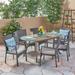 Lyndell Outdoor 7 Piece Acacia Wood Dining Set with Wicker Chairs and Cushions Gray Gray Gray