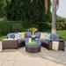 Sinclair 8 Piece Outdoor Wicker 1/2 Round Seating Set with Cushions and Ottoman Brown Navy Blue
