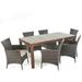 Taft Outdoor 7 Piece Wicker and Wood Dining Set with Water Resistant Cushions Beige