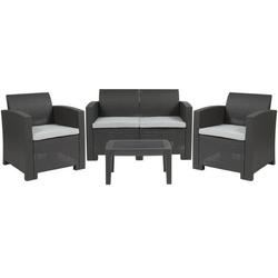 Flash Furniture Seneca 4 Piece Outdoor Faux Rattan Chair Loveseat and Table Set in Seneca Dark Gray