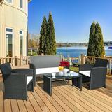 Costway 4PCS Patio Rattan Furniture Conversation Set Cushioned Sofa Table Garden Black