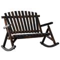 Outsunny Outdoor Rustic Double Rocking Chair Adirondack Bench Fir Wood Log Slatted Design Patio Rocker for 2 Persons
