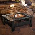 Fire Pit Set Wood Burning Pit -Includes Screen Cover and Log Poker- Great for Outdoor and Patio 32 InchÃ‚? Marble Tile Square Firepit by Pure Garden