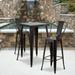 Emma + Oliver Commercial 23.75SQ Antique Metal Indoor-Outdoor Bar Table Set-2 Stools-Backs