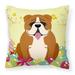 Carolines Treasures BB6120PW1818 Easter Eggs English Bulldog Red White Fabric Decorative Pillow 18H x18W multicolor