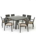 GDF Studio McHugh Outdoor Wicker 9 Piece Dining Set with Cushion Multibrown and Textured Beige