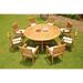 Teak Dining Set: 8 Seater 9 Pc: 72 Round Dining Table And 8 Arbor Stacking Arm/Captain Chairs Outdoor Patio Grade-A Teak Wood WholesaleTeak #WMDSAB62