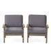 Set of 2 Gray and Blue Hand Crafted Outdoor Patio Club Chairs with Cushions 32.25