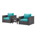Contemporary Modern Urban Designer Outdoor Patio Balcony Garden Furniture Lounge Chair and Table Fire Pit Set Fabric Rattan Wicker Blue