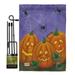 Breeze Decor BD-HO-GS-112054-IP-BO-D-US12-SB 13 x 18.5 in. 3 Pumpkins Fall Halloween Vertical Double Sided Mini Garden Flag Set with Banner Pole