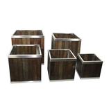 Leisure Season 14 x 14 Square Wood Planter with Steel Trim in Dark Brown