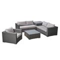 Brooke Outdoor 8 Piece Wicker and Aluminum Sectional Sofa Set with Coffee Table Storage Ottoman and Club Chair Gray Silver