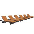 Modern Contemporary Urban Design Outdoor Patio Balcony Chaise Lounge Chair ( Set of 6) Orange Rattan