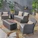 Anton Outdoor 5 Piece Wicker Chat Set with Fire Pit and Tank Holder Gray Silver Dark Gray