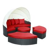 Modern Contemporary Outdoor Patio Rattan and Wicker Canopy Sofa Red