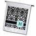 3dRose Letter H personal monogrammed mint blue black and white damask pattern - classy personalized initial - Garden Flag 12 by 18-inch