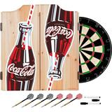 Coke Dart Cabinet Set with Darts and Board - Coca-Cola Twin Bottles with Straw Bottle Art