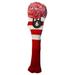 Majek #6 Hybrid Rescue Utility Red & White Golf Headcover Knit Pom Pom Retro Classic Vintage Head Cover