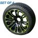 Performance Plus Carts Vector 14 Black and Machined Golf Cart Wheels with Low Profile Street Tires