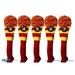 Majek #3 4 5 6 & 7 Hybrid Combo Pack Rescue Utility Red & Yellow Golf Headcover Knit Pom Pom Retro Classic Vintage Head Cover