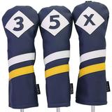 Majek Retro Golf Headcovers Blue White and Yellow Vintage Leather Style 3 5 X Fairway Wood Head Cover Classic Look