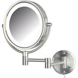 Jerdon Wall-Mounted Makeup Mirror with LED lighting - 8.5 Round Mirror Frame - 8X Magnification - Nickel Finish - Plug in - Model HL88NL