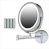 OVENTE 8.6 Lighted Wall Mount Makeup Mirror - Double Sided LED with 1X & 7X Magnifier - Polished Chrome - Cordless & Compact MFW85CH1X7X